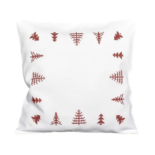 Návlek na polštář, Vyšívané stromečky, bílý, 40 x 40 cm
