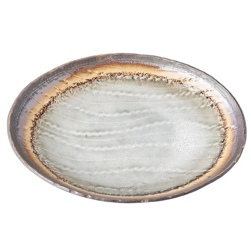 Jídelní talíř AKANE GREY 24 x 20 cm, ovál, šedá, keramika, MIJ