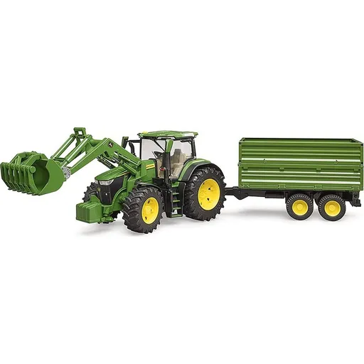 Bruder 3155 John Deere 7R 350 s čelním nakladačem a dvounápravovým sklápěcím přívěsem