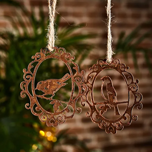 2 dekorace Ptáci v barvě rzi