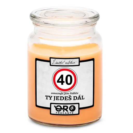 Svíčka Ty jedeš dál – výběr věku (věk: 40, Vůně svíčky: Tropické ovoce)