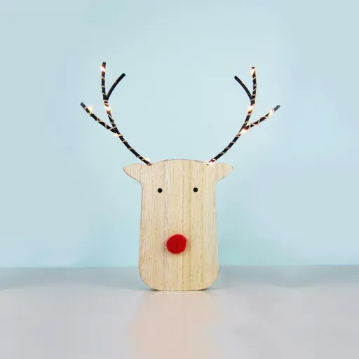 ACA Lighting dřevěná dekorace sobí hlava 10 mini LED WW na baterie (2AA) IP20 17X3X18cm X05101101