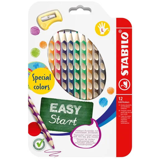 Ergonomické pastelky pro leváky - STABILO EASYcolors sada 12 ks s ořezávátkem