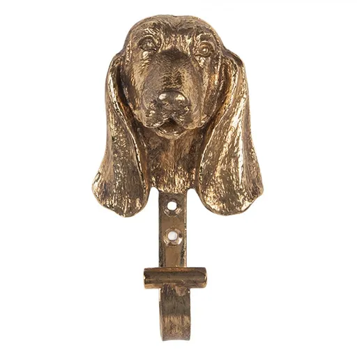Zlatý antik nástěnný kovový háček hlava psa kokršpaněl - 7*5*13 cm 6Y5890