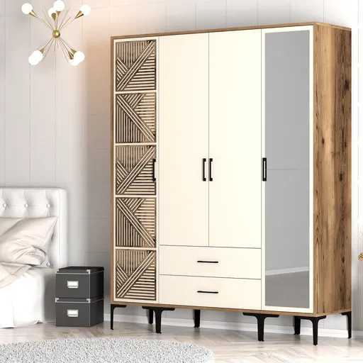 Šatní skříň Kumsal PTR - Walnut, Cream