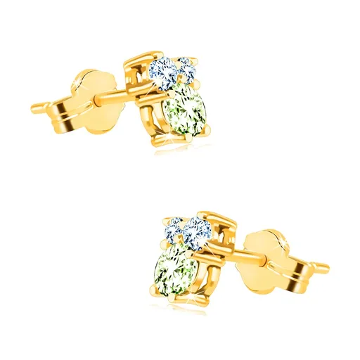 Náušnice ze 14K zlata - kamínky v různých velikostech, olivín, modrý topas