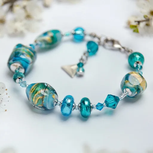 Lampglas Náramek s 24karátovým zlatem a ryzím stříbrem v perlách Lampglas Little Mermaid BRO24