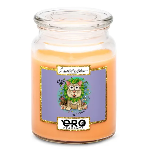 Svíčka Kočičí znamení – lev (Vůně svíčky: Tropické ovoce)