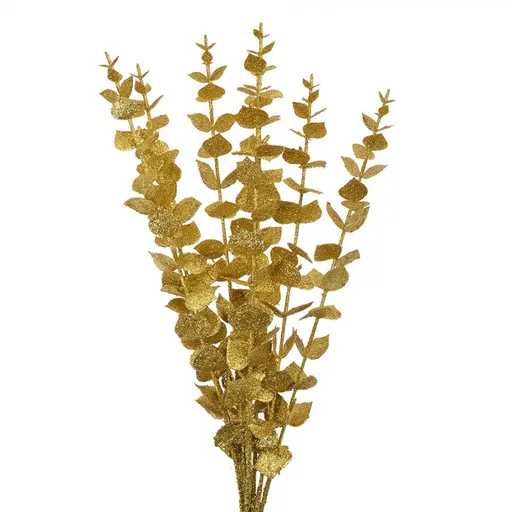 Vánoční zlatá umělá třpytivá větvička eucalyptus - 9*8*46 cm Clayre & Eef