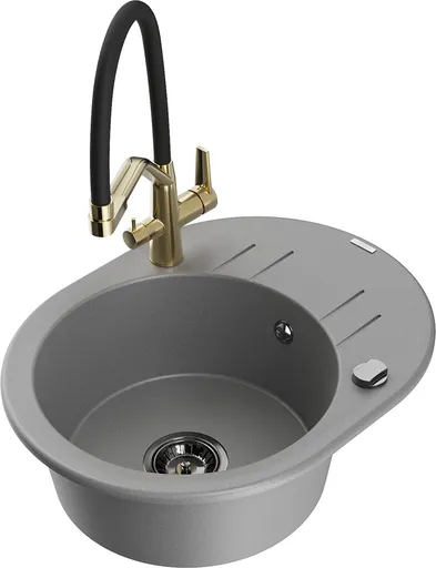 MEXEN/S Kevin granitový dřez 1-miska včetně baterie Duo, šedá 6517-71-671701-57-B