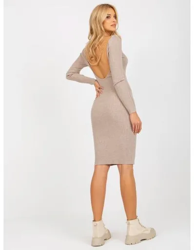Dámské šaty s výstřihem na zádech JARY tmavě béžové