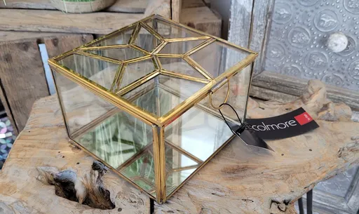 Skleněná šperkovnice se zlatým antik lemem Alex antique - 15*15*12 cm Colmore by Diga