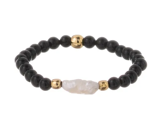 Alisia Pozlacený korálkový prsten s pravou perlou a achátem AL5258.01.000.D 53 mm