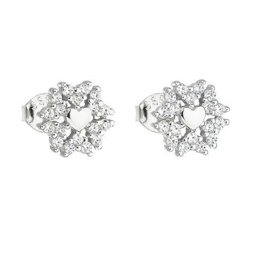 Evolution Group - Pavona Stříbrné náušnice se zirkony Srdce 11128.1