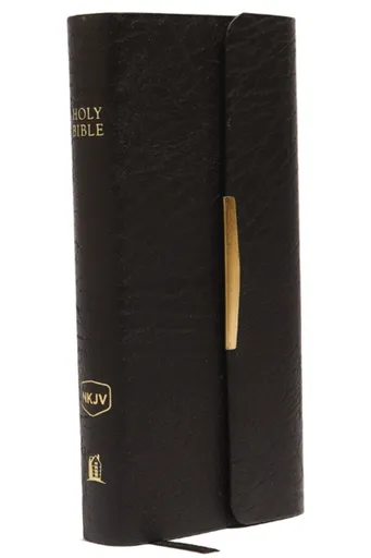 NKJV, Checkbook Bible, Compact, Bonded Leather, Black, Wallet Style, Red Letter - Thomas Nelson