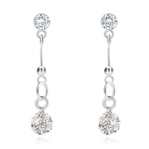 Visací náušnice ze stříbra 925, čirý křišťál Swarovski, třpytivá kulička na tyčince