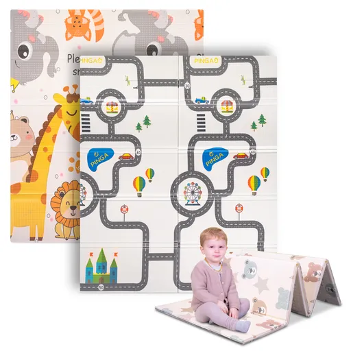 Skládací dětská podložka inSPORTline Michlino 180x160x1,2 cm Safari/Silnice