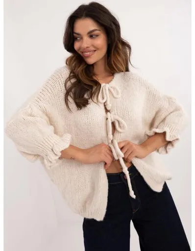 Dámský svetr s 3/4 rukávy oversize světle béžový