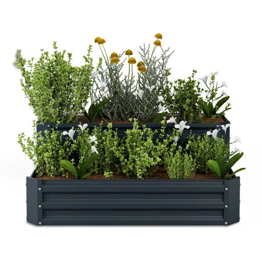 Blumfeldt High Grow vyvýšený záhon, 2 úrovně, odolný vůči povětrnostním vlivům, odolný vůči korozi, robustní, 405 L