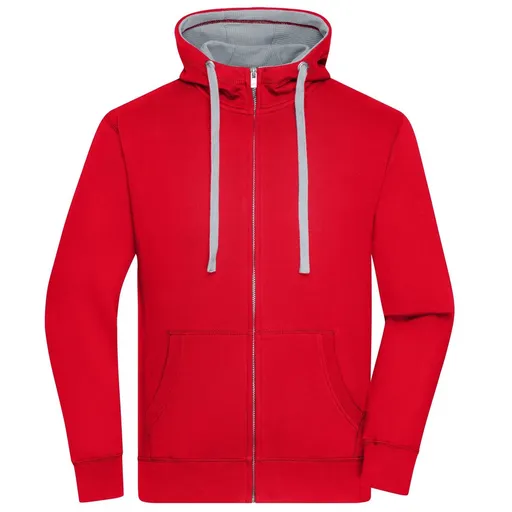James & Nicholson (Daiber) Pánská mikina na zip s kapucí JN963 - Červená / šedý melír | XL