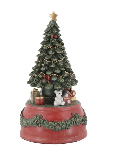 Višňovo-zelená antik hrací skříňka stromek Noël - Ø 10*18,5 cm Chic Antique