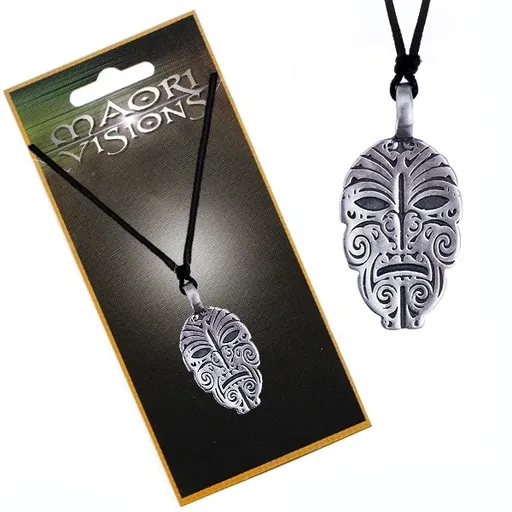 Šňůrkový náhrdelník - plochá kovová zdobená tvář domorodce