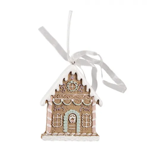 Hnědá závěsná vánoční ozdoba perníková chaloupka Gingerbread - 6*1*8 cm 6PR4322