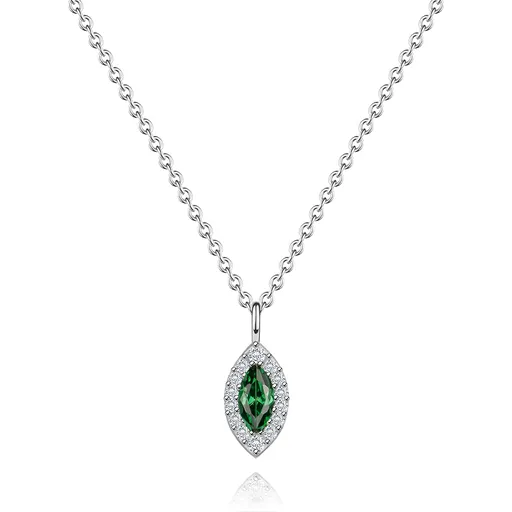 Stříbrný náhrdelník 925 se zelenou zirkonií ve tvaru zrnka