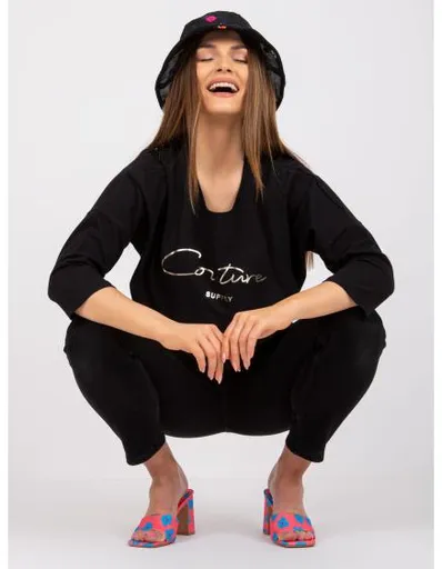 Dámská halenka pro každodenní nošení s kulatým výstřihem ITA černá