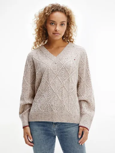 Tommy Hilfiger dámský béžový svetr se vzorem WW0WW31592 S