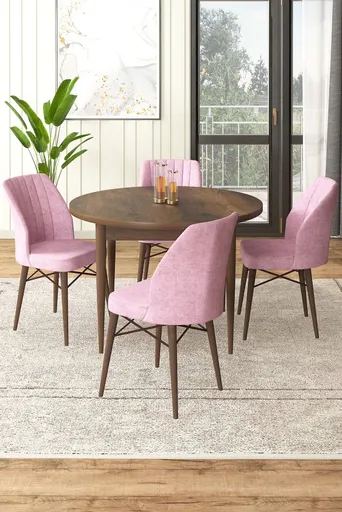 Dining Table & Chairs Set (5 Pieces) Rox - Baroque, Pink