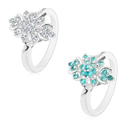 Prsten s lesklými rameny, třpytivý podlouhlý květ z kulatých zirkonů - Velikost: 50, Barva: Čirá