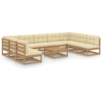 10dílná zahradní souprava s poduškami medově hnědá borovice , 3077202 (3077202)