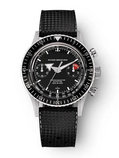 Nivada Grenchen Chronomaster White Broad Arrow Inter. Bezel - Manual - Rubber tropic