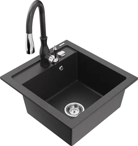 MEXEN/S Vito granitový dřez 1-miska včetně baterie Savita, černá kropenatá 6503-76-672601-76
