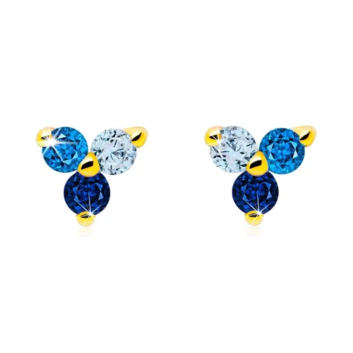 Náušnice ze 14K zlata s tříbarevnými zirkony ve tvaru šamotu