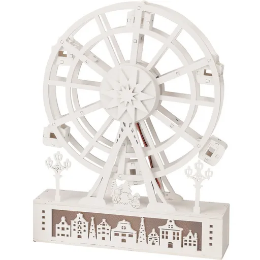 Vánoční svítící otočné kolo Městečko, 26,5 x 5,5 x 20 cm, 4x LED, dřevo