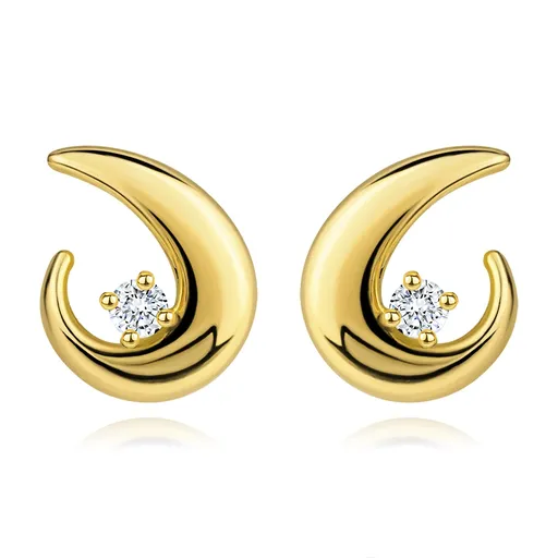 Zlaté 14K náušnice - čirý briliant a neúplná kontura velké kapky