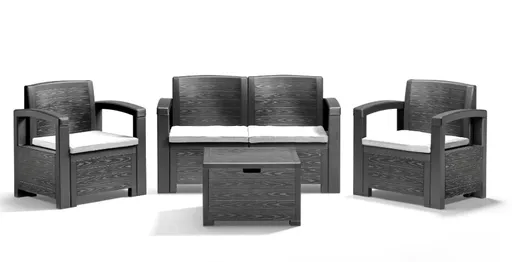 Idea Zahradní ratan set SAN DIEGO pohovka + 2 křesla + stůl + polstry antracit