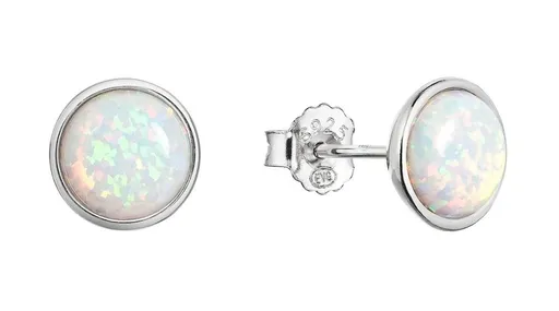 Evolution Group - Pavona Slušivé stříbrné náušnice se syntetickým bílým opálem 11465.1 white