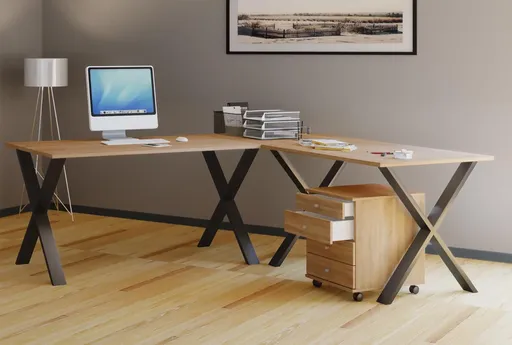 VCM Rohový stůl Lona 220x220x80 X-nohy, dub sonoma