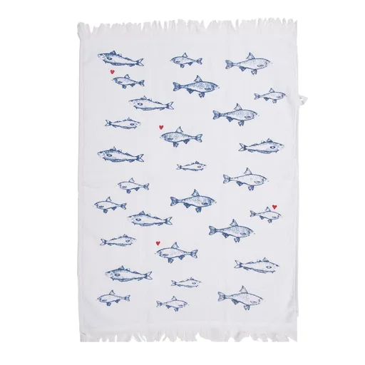 Bílý kuchyňský froté ručník s rybkami Sun Sea And Fish - 40*66 cm CTSSF