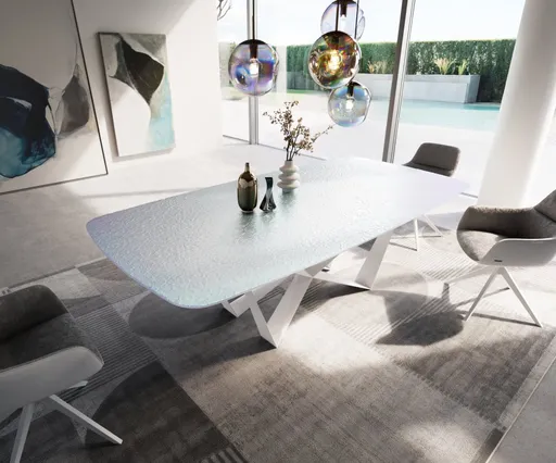 Jídelní stůl Edge Boot 240x120 cm reliéfní sklo perleť 3D