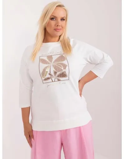 Dámská halenka plus size s kulatým výstřihem ecru
