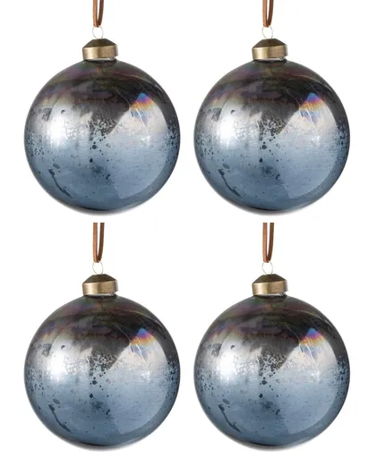 Sada 4ks modro-stříbrná antik skleněná ozdoba koule - Ø 10 cm 97601