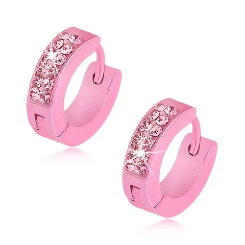 Lesklé náušnice z oceli sytě růžové barvy, růžové zirkonky