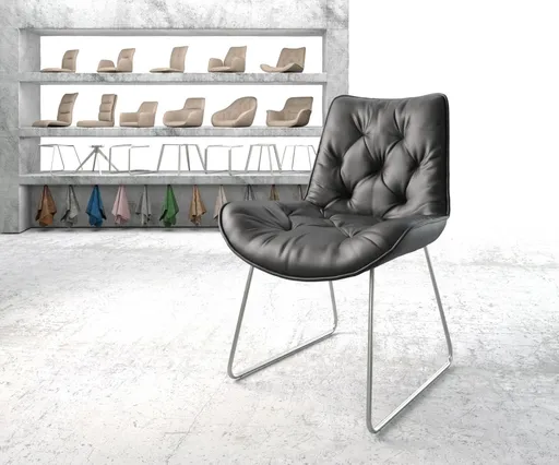 Jídelní židle Taimi-Flex černá pravá kůže nerezová ocel