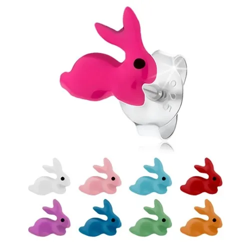 Náušnice ze stříbra 925, drobný králíček s barevnou glazurou, puzetky - Barva: Růžová