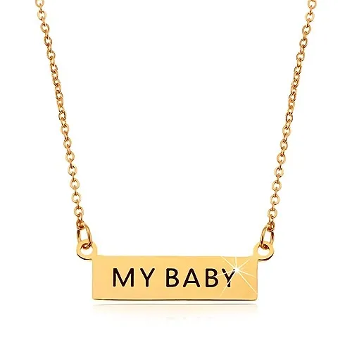 Ocelový náhrdelník, přívěsek MY BABY na řetízku z oválných oček, zlatá barva