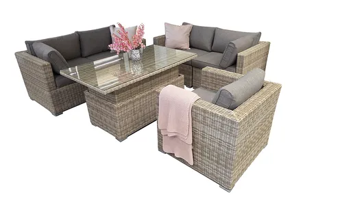 DEOKORK Ratanová sestava SEVILLA pro 5 osob (béžová)